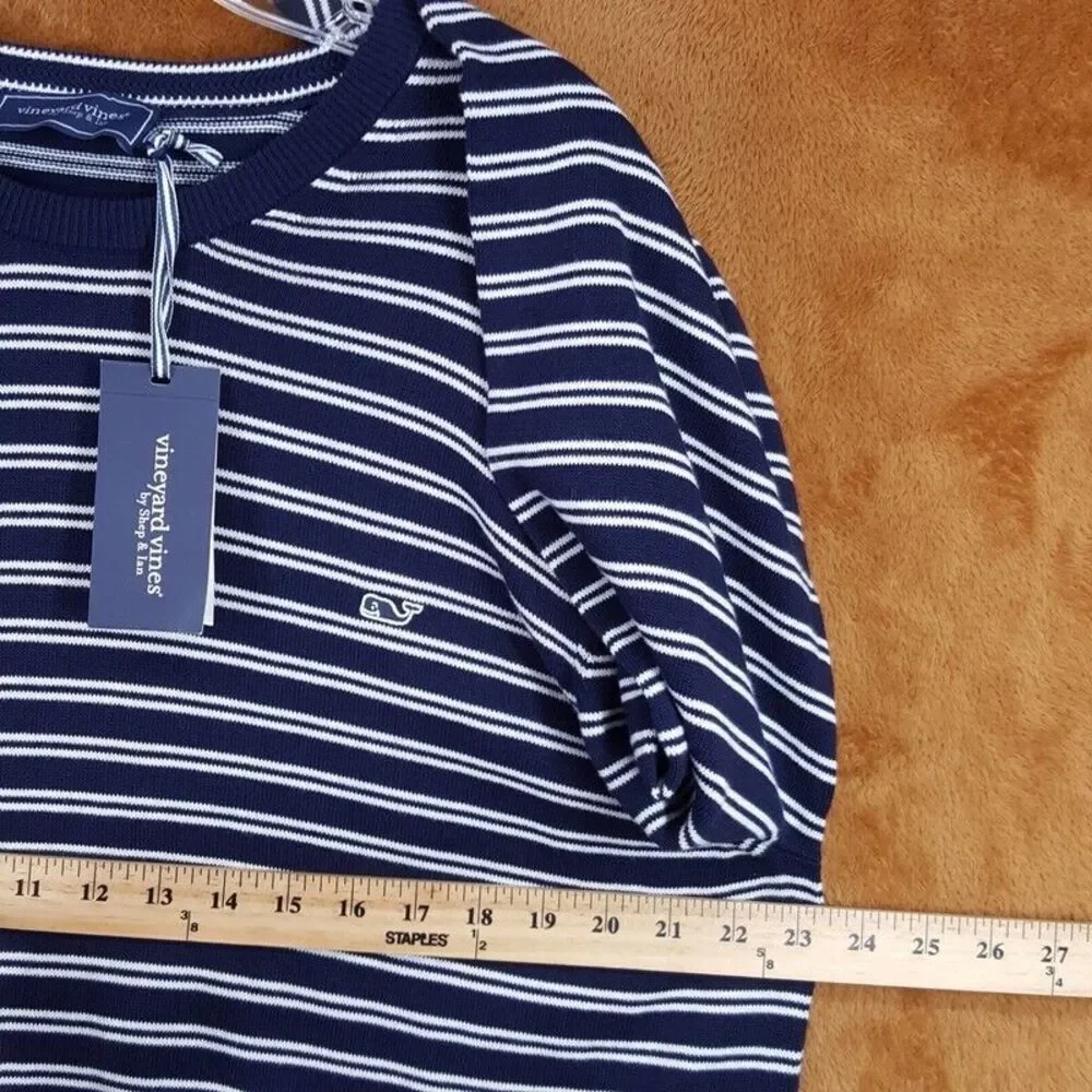 VINEYARD VINES Sweater Mens XL Navy Stripe Pullover Crew Nautical Whale Logo